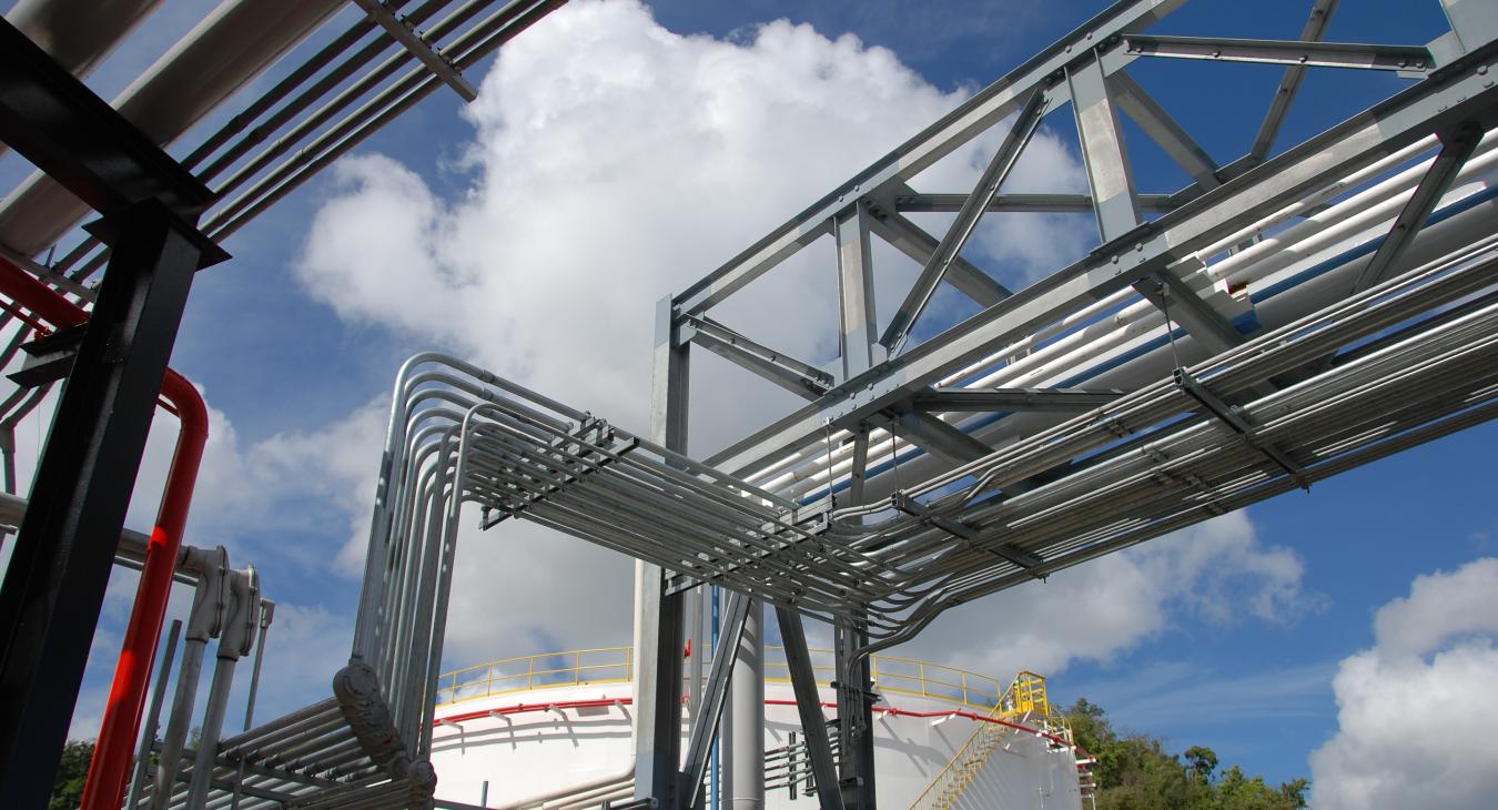 Steel piping against blue sky